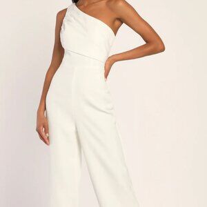 NEW White One-Shoulder Wide-Leg Jumpsuit